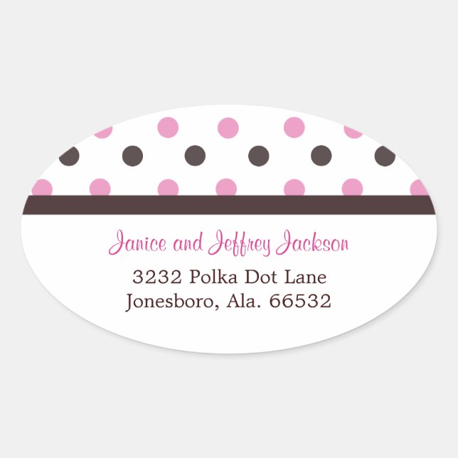 Ovale Brown et rose : Sticker d'adresse de point Polka (Devant)