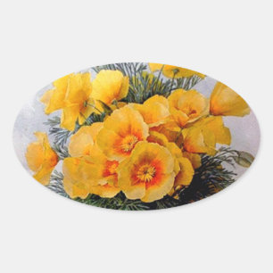 Ovale "California Poppies" par Paul de Longpre - Sticker
