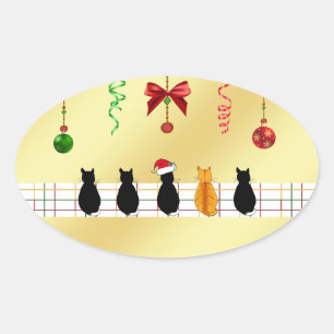 Ovale Chic Sticker avec les chats de Noël