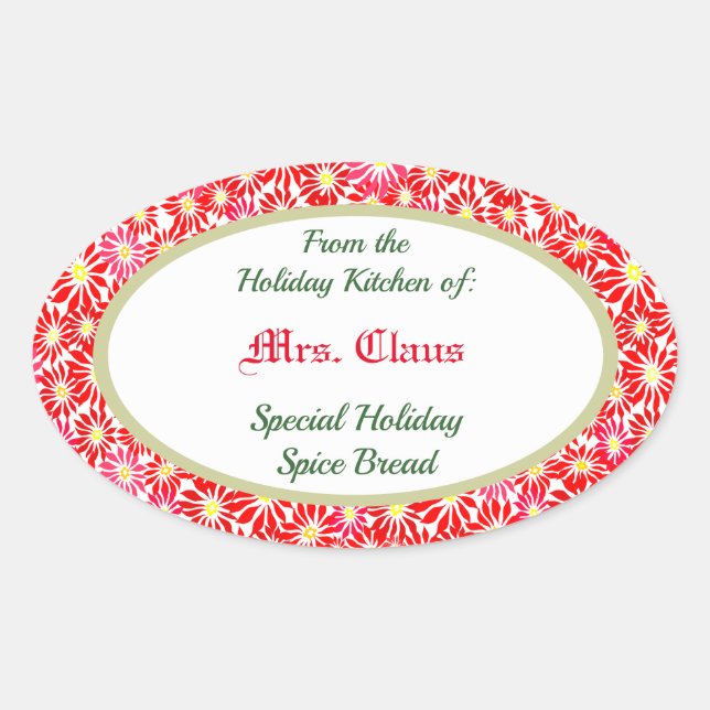 Ovale Cuisine de vacances de Poinsettia Baking Sticker (Devant)