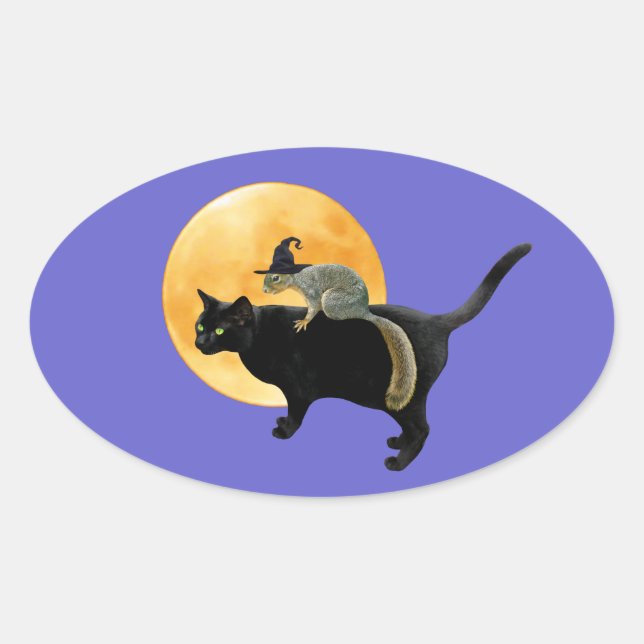 Ovale Écureuil de sorcière sur Sticker de chat (Devant)
