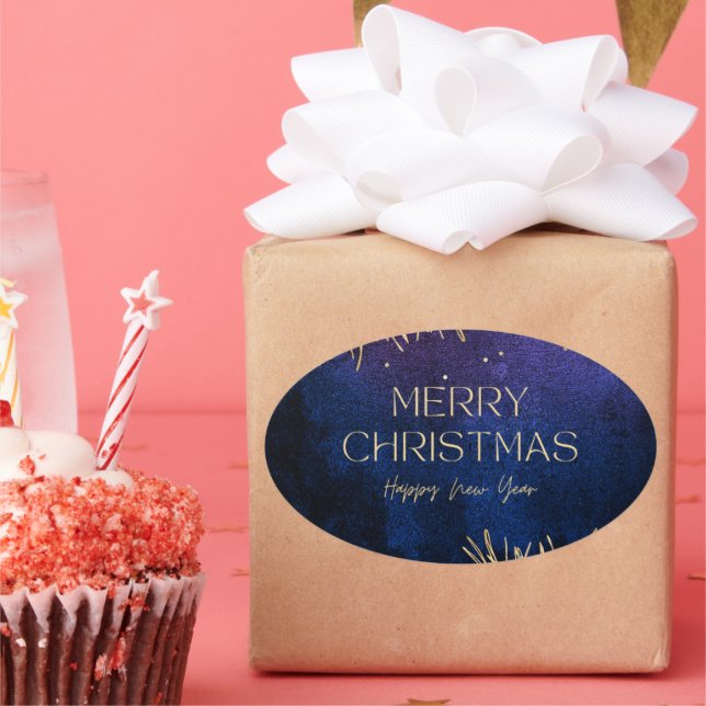 Ovale Elegant Merry Christmas & Happy New Year Sticker (Fête)