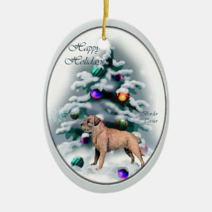 Ovale En Céramique Bordure Terrier Cadeaux de Noël Ornement
