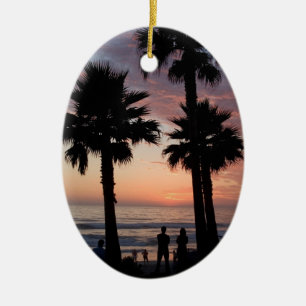 Ovale En Céramique Coucher du soleil et ornement rocheux de vagues