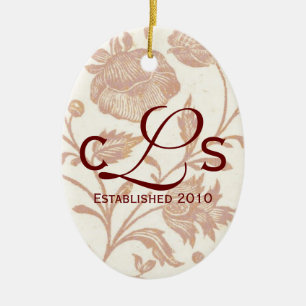 Ovale En Céramique Couples Monogramme Ornement : Rouge