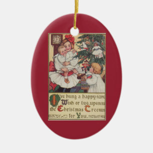 Ovale En Céramique Enfants vintages Arbre de Noël victorien Ornement