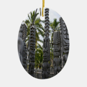 Ovale En Céramique Gardiens de Tiki à l'endroit du refuge - ornement