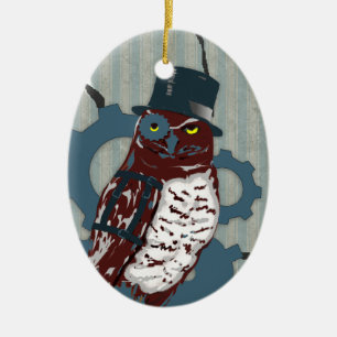 Ovale En Céramique Hibou de Steampunk et ornement de coutil de