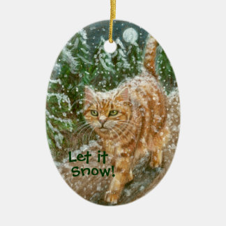 Ovale En Céramique Les arbres de chat l'ont laissé neiger ornement
