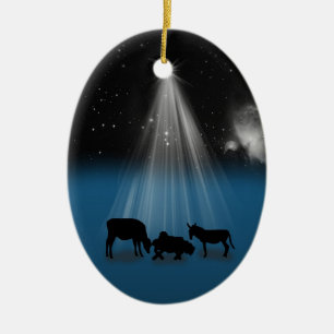 Ovale En Céramique Noël, religieux, nativité, étoiles, ornement