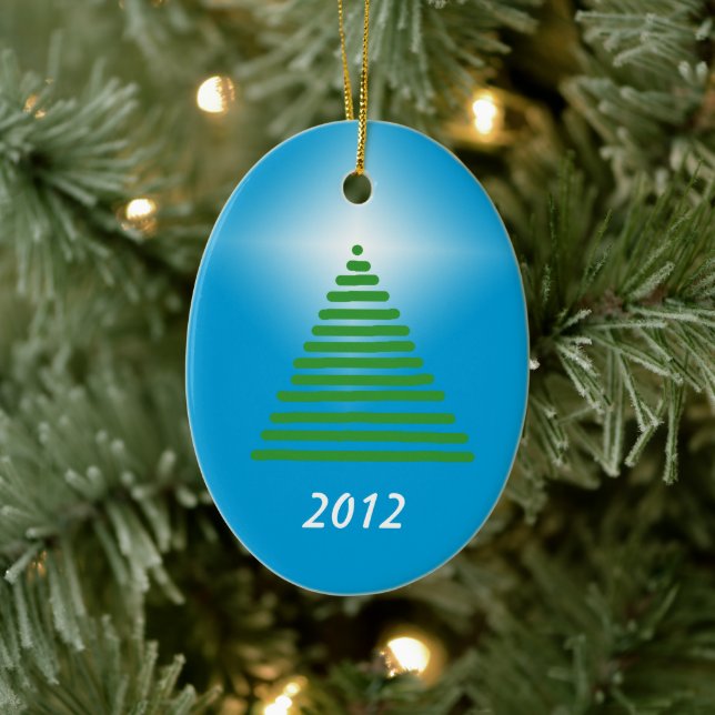 Ovale En Céramique Ornement - Arbre avec étoile (Arbre)