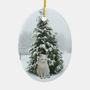 Ovale En Céramique Ornement blanc de Noël de Kitty