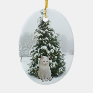 Ovale En Céramique Ornement blanc de Noël de Kitty