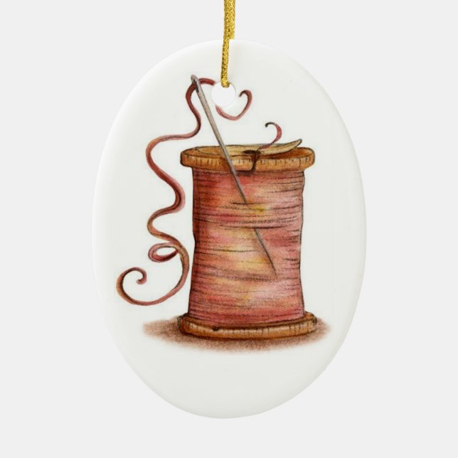 Ovale En Céramique ornement d'aiguille et de fil (Devant)