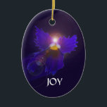 Ovale En Céramique Ornement d'ange de joie et de paix<br><div class="desc">Cette petite fleur de pensée est devenue un ange juste pour votre arbre de vacances. Une création numérique originale de photo pour le jardinier, l'admirateur de fleur, ou l'ange dans votre vie. L'avant indique la JOIE, l'inverse indique la PAIX.</div>