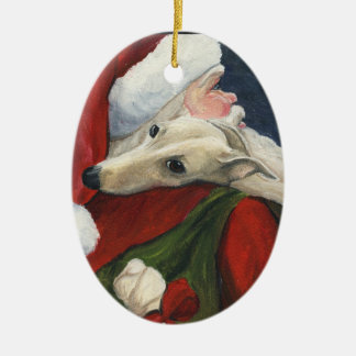 Ovale En Céramique Ornement d'art de lévrier et de chien de Père Noël