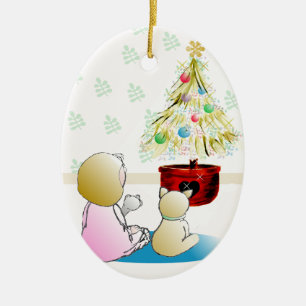 Ovale En Céramique Ornement de attente de Noël de Père Noël