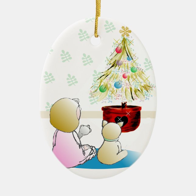 Ovale En Céramique Ornement de attente de Noël de Père Noël (Devant)