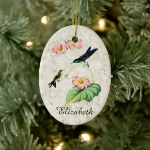 Ovale En Céramique Ornement de colibri à bec épineux pourpre