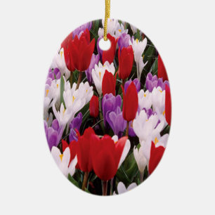 Ovale En Céramique Ornement de fleurs de tulipes colorées