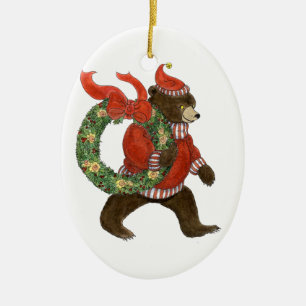 Ovale En Céramique Ornement de guirlande de Noël d'ours Brown