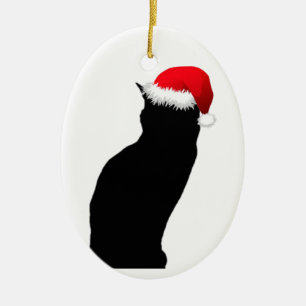 Ovale En Céramique Ornement de Père Noël de chat noir