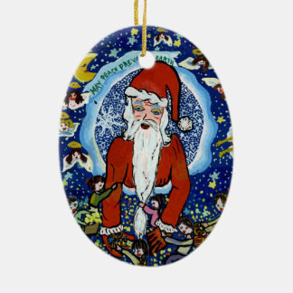 Ovale En Céramique Ornement de Père Noël de Noël - paix du monde