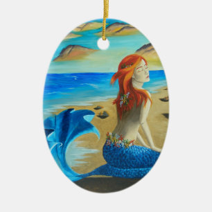 Ovale En Céramique Ornement de sirène d'ornement de sirène de plage
