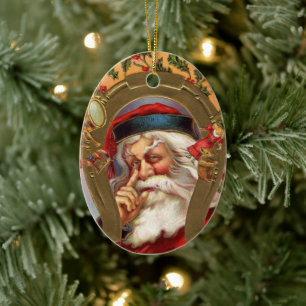 Ovale En Céramique Ornement du Père Noël vintage