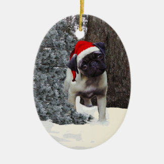 Ovale En Céramique Ornement mignon #2 de Noël de chiot de carlin