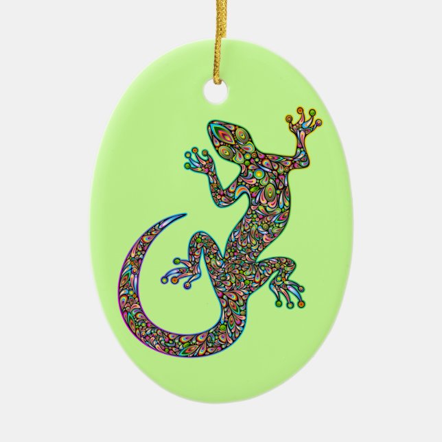 Ovale En Céramique Ornement psychédélique de conception de Gecko de (Devant)