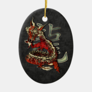 Ovale En Céramique Ornement rouge chinois d'ovale de dragon