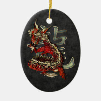 Ovale En Céramique Ornement rouge chinois d'ovale de dragon