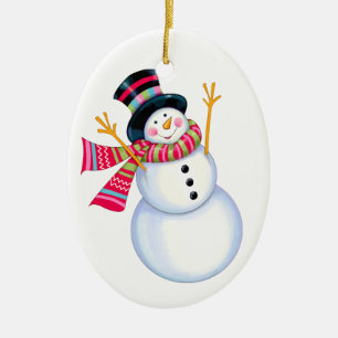 Ovale En Céramique Ornement Snowman - SRF