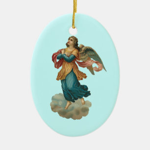 Ovale En Céramique Ornement vintage d'ange avec le poème