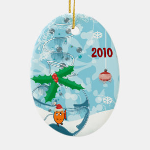 Ovale En Céramique Poisson animal Couples de Noël Ornement photo