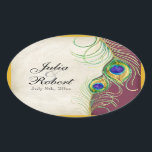 Ovale Favoriser Sticker Cadeau - Peacock Feathers Mariag<br><div class="desc">Il s'agit d'un sceau ou d'un autocollant Favor élégant et sophistiqué. Il allie le meilleur de la tradition et la fraîcheur du contemporain. Le mélange d'arrière - plans peints à la main avec des touches de dentelle et une aquarelle contemporaine des plumes de paon peintes à la main par Audrey...</div>