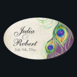 Ovale Favoriser Sticker Cadeau - Peacock Feathers Mariag<br><div class="desc">Il s'agit d'un sceau ou d'un autocollant Favor élégant et sophistiqué. Il allie le meilleur de la tradition et la fraîcheur du contemporain. Le mélange d'arrière - plans peints à la main avec des touches de dentelle et une aquarelle contemporaine des plumes de paon peintes à la main par Audrey...</div>
