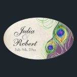 Ovale Favoriser Sticker Cadeau - Peacock Feathers Mariag<br><div class="desc">Il s'agit d'un sceau ou d'un autocollant Favor élégant et sophistiqué. Il allie le meilleur de la tradition et la fraîcheur du contemporain. Le mélange d'arrière - plans peints à la main avec des touches de dentelle et une aquarelle contemporaine des plumes de paon peintes à la main par Audrey...</div>