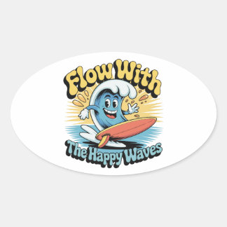Ovale Flow With The Happy Waves Waterproof Sticker