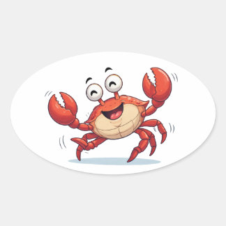 Ovale Funny Dancing Crab Cartoon Art Sticker