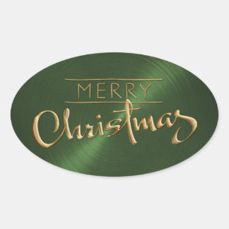 Ovale Gold Joyeux Sticker vert de Noël Revêtement embout