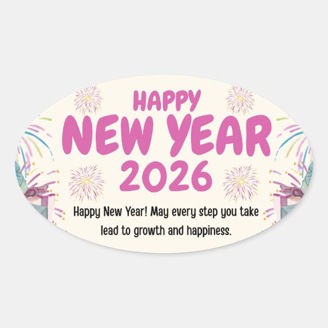 Ovale Happy New Year 2026 Sticker (Devant)
