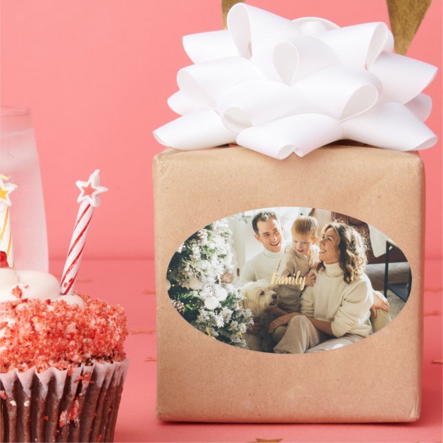 Ovale Holiday Spirit Family Photo Sticker (Fête)