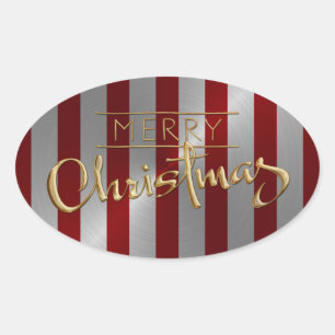 Ovale Joyeux Sticker Rouge Stripe Revêtu