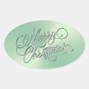 Ovale Joyeux Sticker Vert Glace de Noël Revêtu