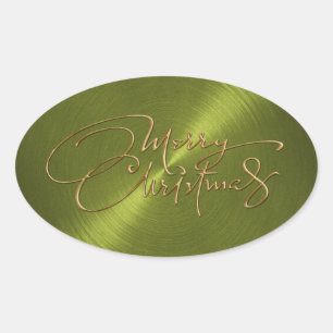 Ovale Joyeux Sticker Vert Noël Revêtu