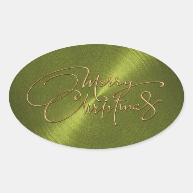 Ovale Joyeux Sticker Vert Noël Revêtu (Devant)