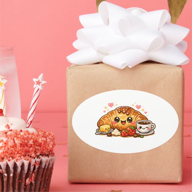 Ovale Kawaii Croissant Sticker (Fête)