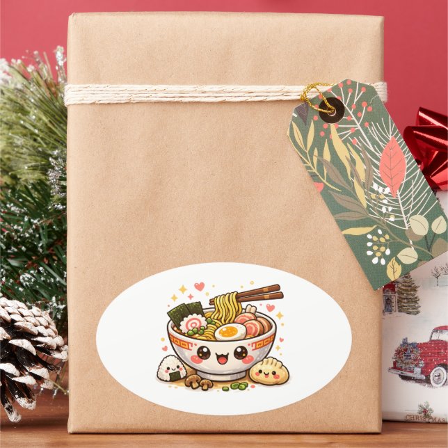 Ovale Kawaii Ramen Sticker (vacances)